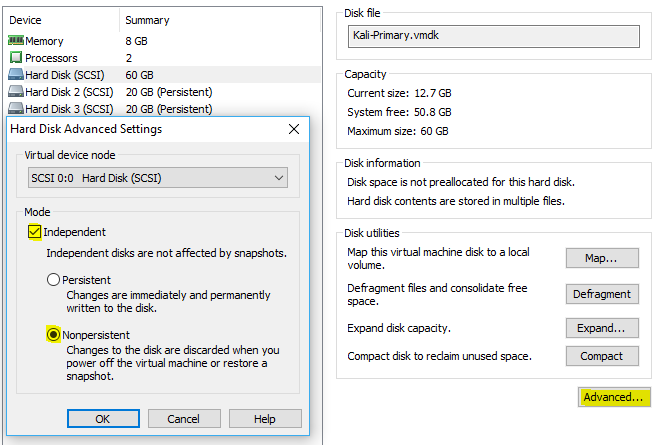 Set primary disk to non-persistent